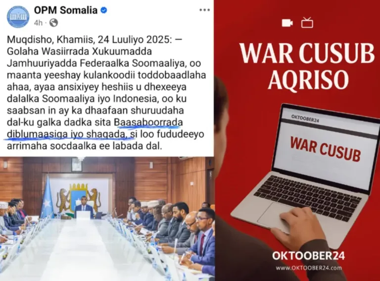 Soomaaliya iyo Indonesia ayaa kala saxiixday hishiis dal ku gal basabooro gaara